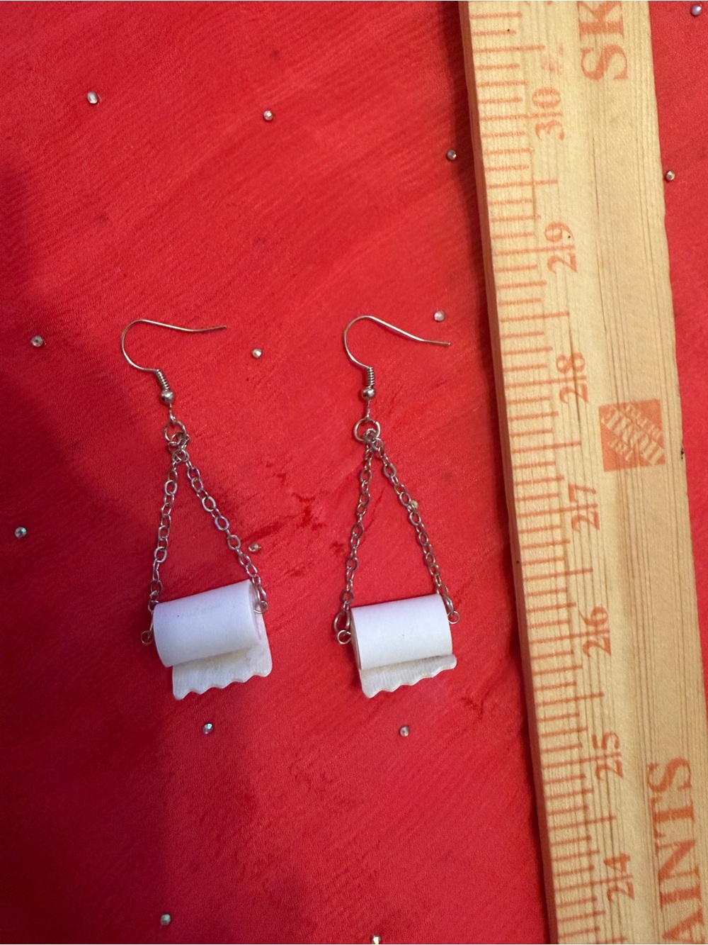 White Toilet Paper Dangle Earrings